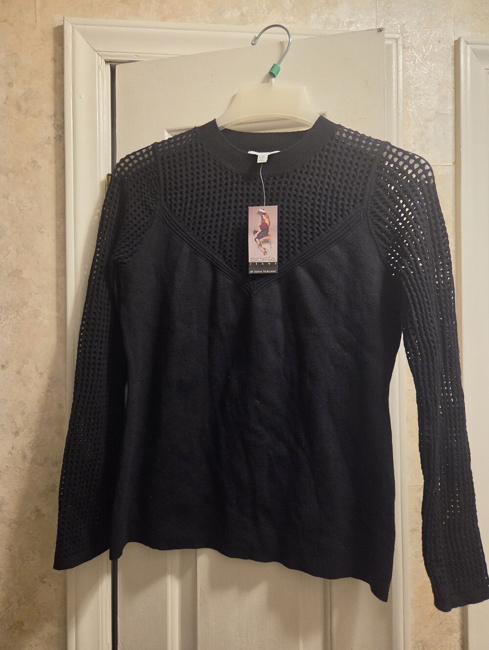 Black Crochet Sleeve Sweater